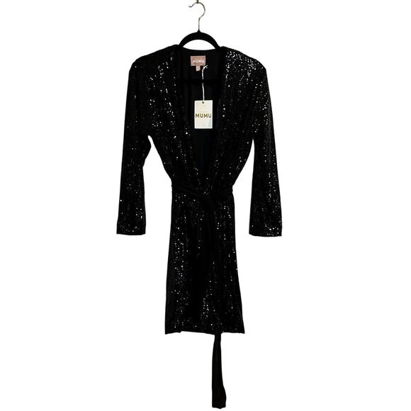 Show Me Your MuMu Dresses & Skirts - Show Me Your Mumu Giselle Kimono Wrap Black Sequin Party Mini Dress SZ M Glam